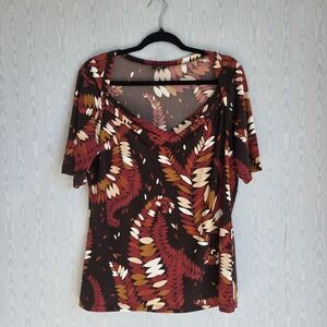 East 5th Women's XL Top Queen Anne 1/2 Sleeve Liquid Knit Fall Autumn Leaves